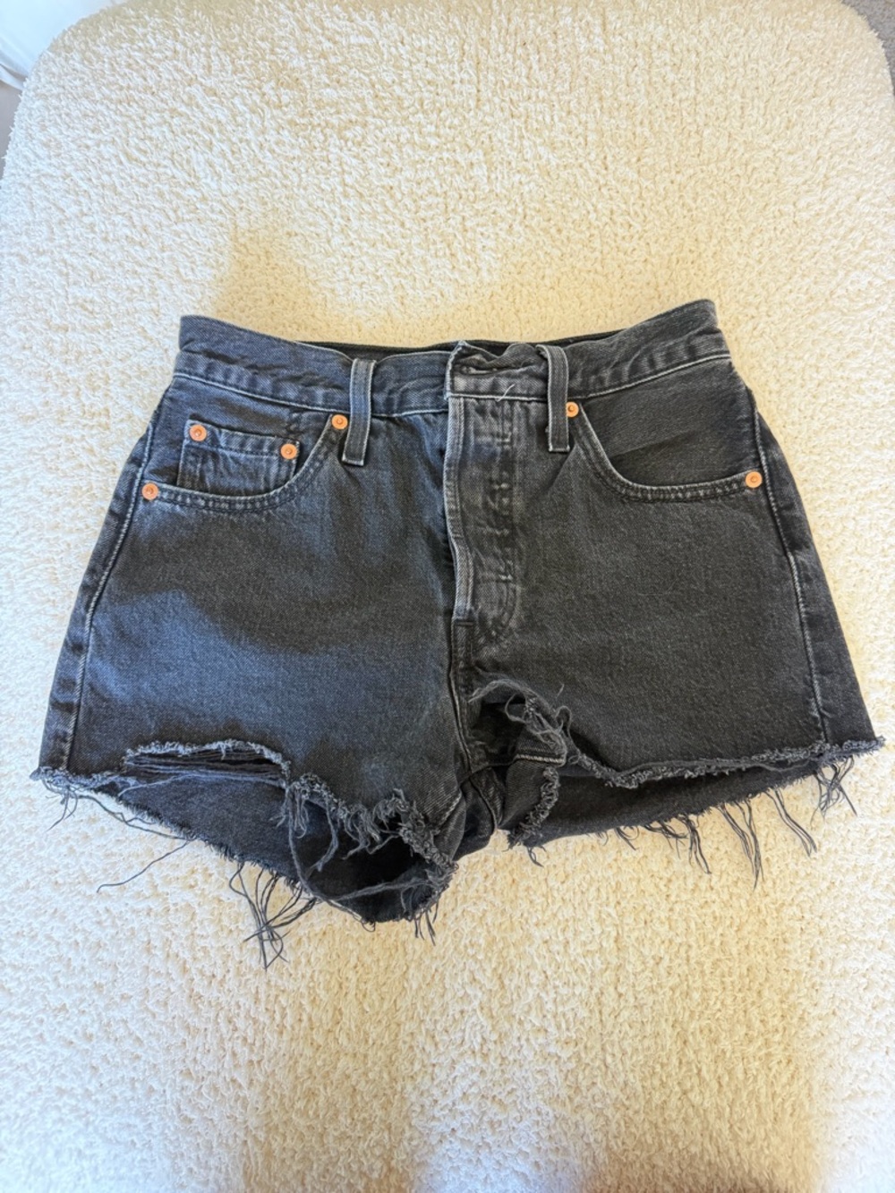 Levi’s 501 High-Rise Distressed Black Denim Shorts